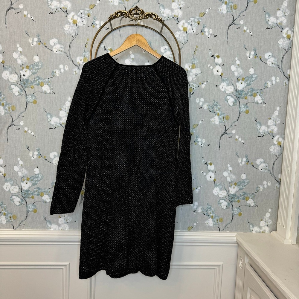 Zara Knit Black Long Sleeve‎ Dress with Gold Threading - Size Large - Picture 6 of 7